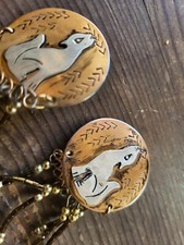 Vtg Native American/Southwest Wolf/Coyote Howling Moon Earrings Clip On Dangle z picture