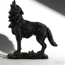 Black Howling Wolf Statue Realistic Wild Resin Animal Figurine Office Decor picture