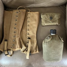 ORIGINAL WWII US ARMY INFANTRY LEGGINGS , FIRST AID POUCH, CANTEEN LOT picture