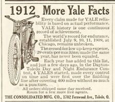 1912 Yale Motorcycle Consolidated Manufacturing Toledo OH Vintage More Facts Ad picture