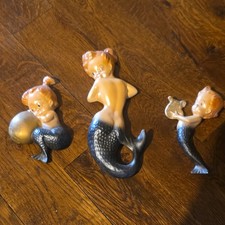 SET 3 MCM 1960'S CHALKWARE PLASTER RISQUE MERMAID WALL HANGING FIGURES picture