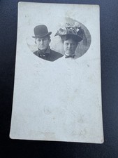 Antique 1910s RPPC Real Photo Postcard Edwardian Couple Portrait, Nebraska Hat picture