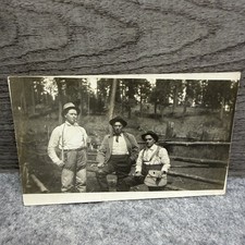 Vintage RPPC Three Nimrods Outdoors Hunting Fishing Photo Postcard c1910 picture
