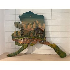Vintage 1979 Alaska Shaped 3D Hand Painted Signed Wood Clock Art Sculpture READ picture
