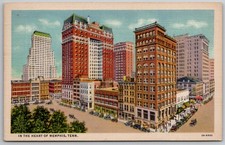 c1935 Downtown Memphis Tennessee TN City View Old Cars Hotels Linen Postcard picture