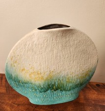 Vintage Keramos Austria Vase 1 ft TALL MCM Fat Lava Like Glaze Flat Round Design picture