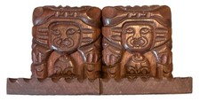 Vintage MCM Hand Carved Mahogany Aztec Mayan Tiki Face Bookends Heavy Mexico Art picture