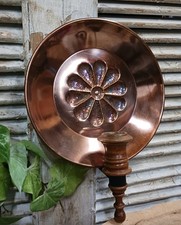 VINTAGE COPPER WALL PLATE CANDLE HOLDER FLOWER MOTIF EARLY AMERICAN WALL DECOR picture