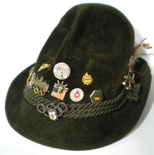 VTG German Bavarian Octoberfest Haller Green Hat Cap & Travel Souvenir Pins picture