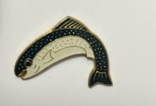 Vintage Green White Trout Lapel Pin Enamel picture