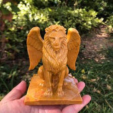 1pc Natural Yellow Jade Quartz Carved Angel Lion Skull Crystal Energy decor picture