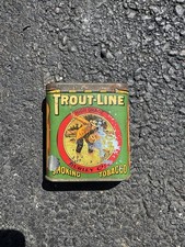 Scarce Antique Vintage Trout Line Tobacco Pocket Tin Fisherman picture