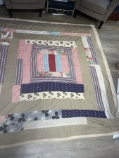 Vintage Handmade Feed Sack Quilt 79x72 Hand Tied Patchwork Twin Bed Folk Art picture