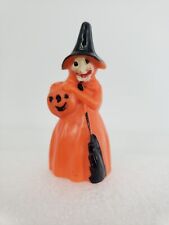 Vintage 1950 Hard Plastic Orange & Black Witch Halloween Cake Topper 3” Tall picture