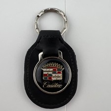 Vintage 1980s Cadillac Leather Keyring Keychain Black Made in Canada picture