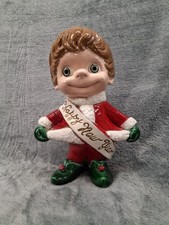 Vtg 1970s Atlantic Mold Ceramic Happy New Year Elf Figurine Gray Pop In Eyes 10