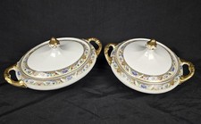 Set of 2 Gilted Koenigszelt Silesia Antique Covered Soup Tureen Serving Dishes picture