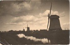 Alkmaar Netherlands Windmills Canal RPPC Real Photo Postcard 1938 Posted picture