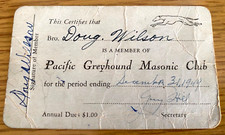 1949 PACIFIC GREYHOUND MASONIC CLUB vintage membership card DOUG WILSON picture