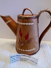 Vintage Birch Bark Coffee Pot Sinew Sewn Hand Made Native Handmade 1800’s picture