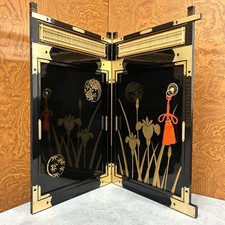 Vintage Japanese Byobu Folding Screen Gold Lacquer Iris Art Display Decor Japan picture