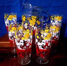 Vintage 1950s 1960s Federal Glass Orbit Atomic Dot Pitcher & 6 Glasses HOT NICE picture