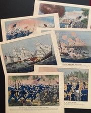 Currier & Ives Civil War 1960s Six Reproduction Prints of Battles Portfolio #7 picture