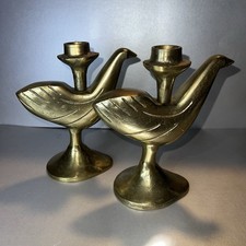 Pair Nate Berkus Dove Taper Candle Holders Gold Brass Bird Mid Century Boho MCM picture