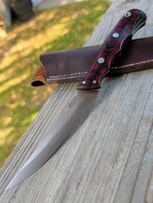 Bark River Canadian Sportsman Knife 12C27 Red Black Plaid Scales Custom Sheath picture