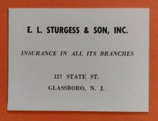 1953 E. L. Sturgess & Son Insurance Advertisement Glassboro, New Jersey picture