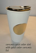 Starbucks 2015 Gold Dot ceramic tumbler & gold ceramic lid matte white textured picture