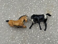 Lot 2 Vintage Breyer Shelf Play Horses Appaloosa Scratching Buckskin Lying Foals picture