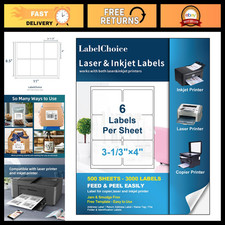 500 Sheets 3000 Pcs 3-1/3 x 4 6 Up Shipping Address Labels for Laser & Inkjet Pr picture