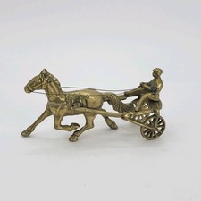 vintage brass horse & sulky jockey harness racing figurine equestrian decor picture