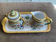 Vintage Deruta Italy Ceramic Raffaellesco Covered Sugar and Creamer Set w/Tray picture