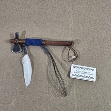 Authentic Navajo Native Decorative Mini WAR AXE Handcrafted Blue Beads feathers picture