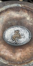 Vintage FLEMING Sterling Silver Bucking Bronco Cowboy Belt Buckle-47.8 Grams picture