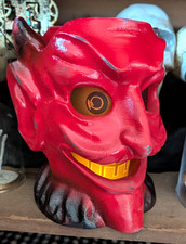 Paper Mache Vintage Style Halloween Red Devil Head lighted Lantern 8