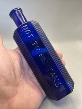 SUPERB VICTORIAN SIX SIDED BLUE GLASS POISON BOTTLE EMBOSSED NOT TO BE TAKEN picture