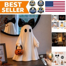 Unique 14-Inch Halloween Ghost Decor with Pumpkin Lantern & Timer Function picture