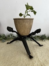 Vintage Hand Carved Wood African Unity Tribal Interlocking Bowl Holder Stand 13” picture