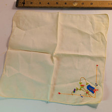 Vintage Floral Embroidered Handkerchief White & Blue Flower Corner Design picture