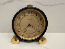 Vintage LeCoultre Swiss Mechanical Desk Table Clock Black Gold Tone Working picture