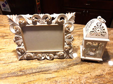 Stunning matching Vintage Distressed Look Lantern Candle Holder & Picture Frame picture