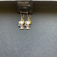 Vintage 1970s Aviva Snoopy Flying Ace Cloisonne Dangle Earrings Peanuts NOS picture