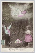 MM Paris Easter Postcard c1907 Hand Tinted Children Bird Nest Eggs French RPPC picture