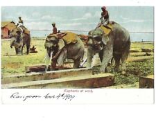 c1909 Elephants At Work Rangoon Myanmar Yangon Burma Undivided Back Postcard picture