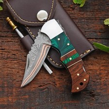 COPPER DAMASCUS Pocket Knife With Rosewood Handle Handmade Custom Folding Knife picture