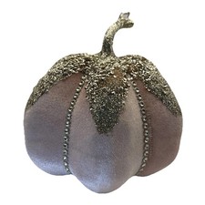 7” Blush Pink Velvet and Rhinestone Luxe Glitter Sparkling Pumpkin Decoration  picture