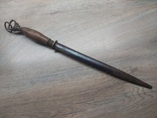VTG RARE ANTIQUE GERMAN BUTCHER HONING STEEL BULL HEAD BRASS WOOD HANDLE MARKED picture